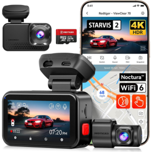 RedTiger 4K+2.5K Dual HDR Dash Cam w/128GB microSDXC Card