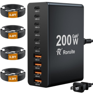 10-Port USB-C & USB-A Charger Block w/4-Cables