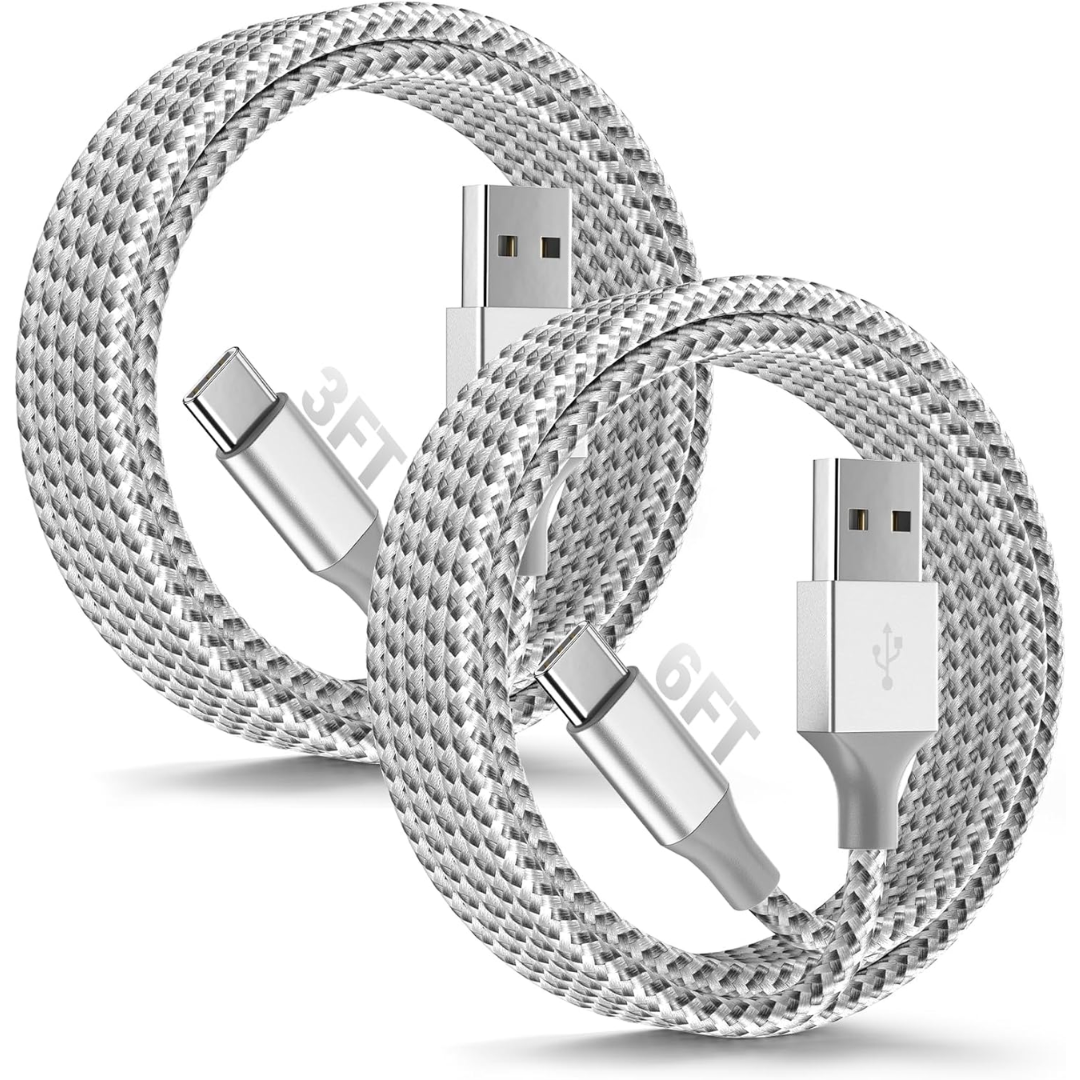 2-Pack 3' & 6' USB-A to USB-C Charging Cable