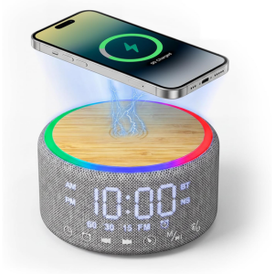 White Noise Sound Machine Alarm Clock w/Night Light, Wirless Charger & Speaker