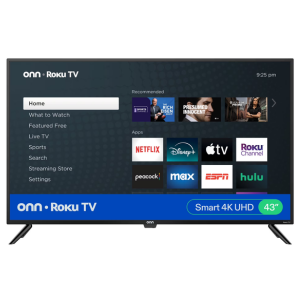 Onn. 43” 4K UHD (2160P) LED Roku Smart TV