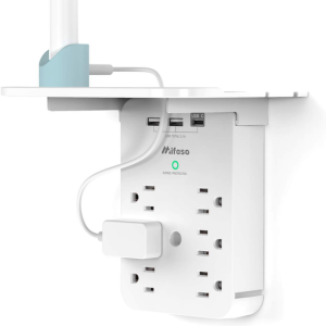 6-Outlet & 4-USB Wall Outlet Extender w/Shelf