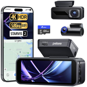 Pelsee P1 Pro 4K Dual Dash Camera w/64GB Card & Night Vision