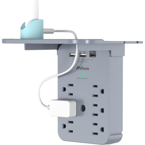 6-Outlet Wall Outlet Extender w/Shelf & 2-USB