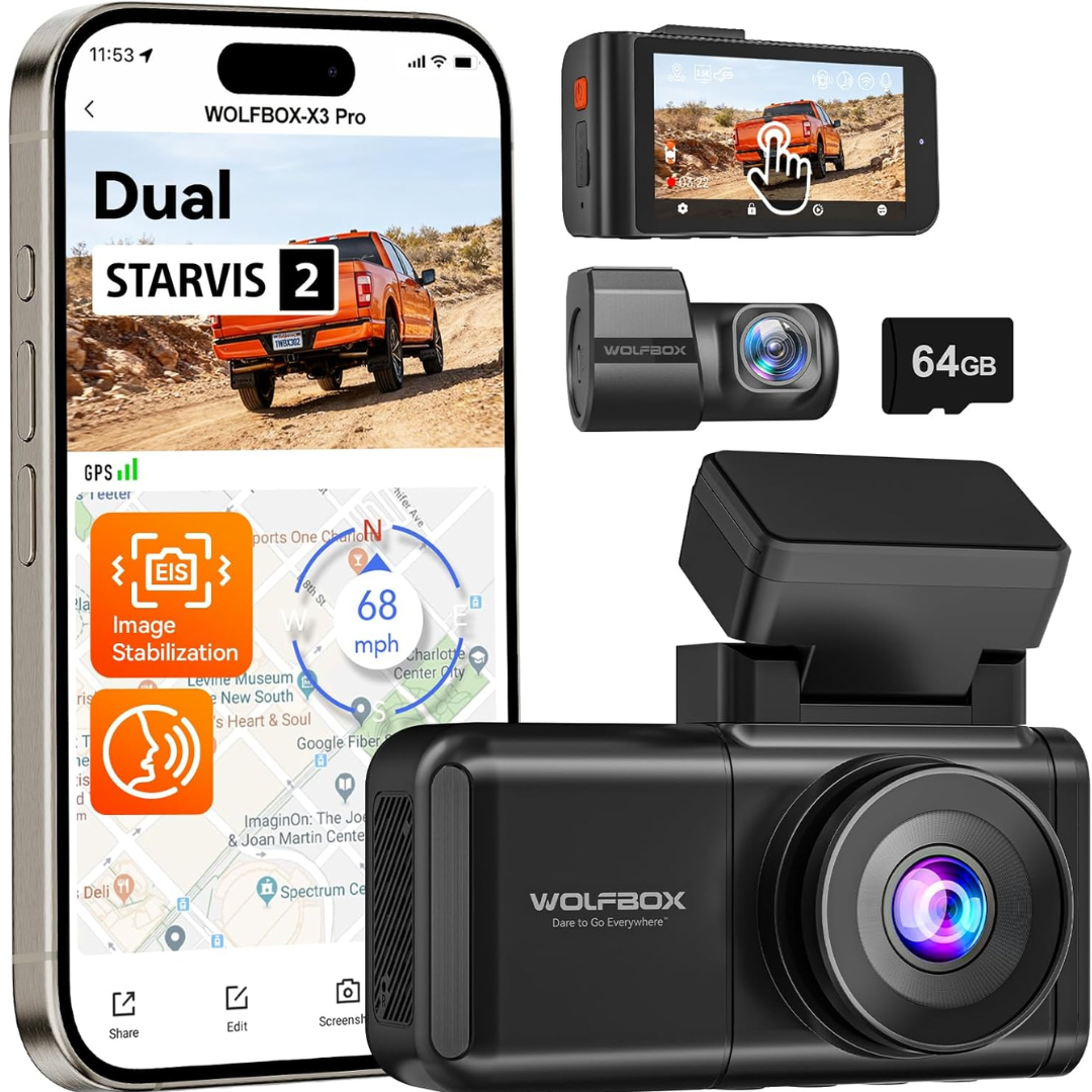 Wolfbox X3 PRO 1440P Front & Rear Dash Cam