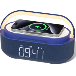 LED Night Light Radio Alarm Clock w/Speaker & QI Wireless Charging